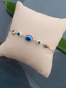 Mahi Rose Gold-Plated Evil Eye & Heart Adjustable Bracelet