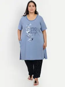 CUPID Plus Size Typography Printed Longline Night suit
