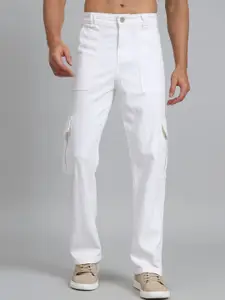PEPLOS Men Loose Wide Leg Clean Look Cotton Cargo Jeans