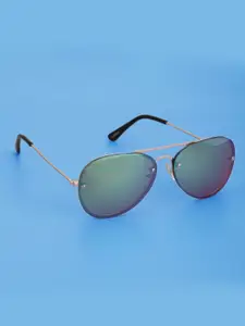 Carlton London Boys Mirrored Lens & Gold-Toned UV Protected Aviator Sunglasses CLSB240
