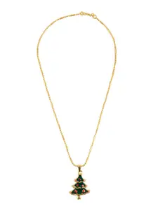 Shining Jewel - By Shivansh Gold-Plated Christmas Tree Design Pendant With Chain