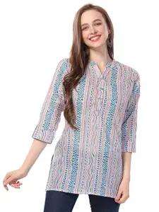 keshubaba Geometric Print Mandarin Collar Tunic