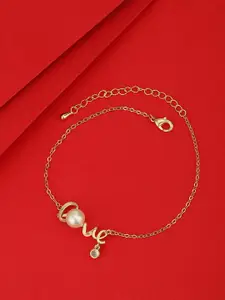 Carlton London Women Gold-Plated Pearls Adjustable Charm Bracelet