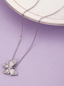 Carlton London Silver-Plated CZ Studded Butterfly Necklace