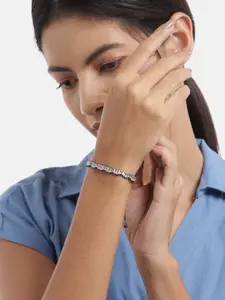 Carlton London Women Silver-Plated CZ-Studded Oxidised Adjustable Charm Bracelet