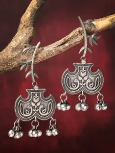 Sanjog Silver Plated German Silver Oxidized Drop Tribal Long Earrings