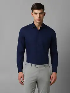 Louis Philippe Self Design Spread Collar Pure Cotton Formal Shirt