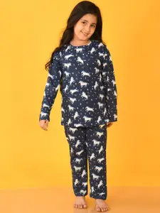 Anthrilo Girls Graphic Printed Round Neck Long Sleeve Night suits