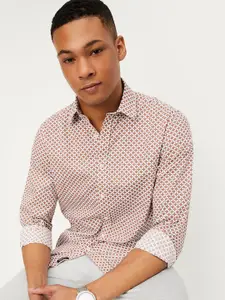 max Geometric Printed Spread Collar Long Sleeves Cotton Casual Shirt