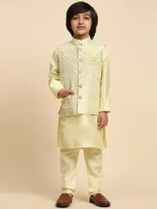 Pro-Ethic STYLE DEVELOPER Boys Mandarin Collar Regular Kurta with Pyjamas & Nehru jacket