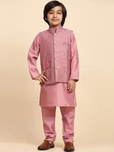 Pro-Ethic STYLE DEVELOPER Boys Mandarin Collar Regular Kurta with Pyjamas & Nehru jacket