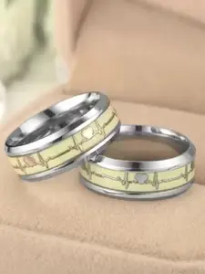 VIEN Men Silver Plated Stainless Steel Heart Design Band Finger Ring