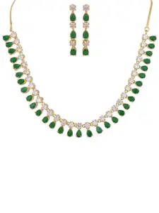 RATNAVALI JEWELS Gold-Plated AD Studded Necklace & Earrings
