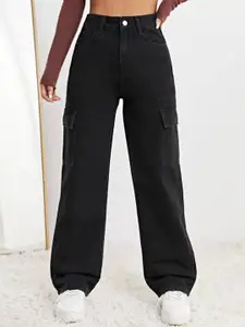 BROADSTAR Women Smart Wide Leg High-Rise Clean Look Stretchable Jeans