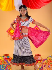 ahhaaaa Girls Printed Mirror Work Cotton Ready to Wear Lehenga & Blouse With Dupatta