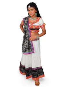 ahhaaaa Girls Printed Mirror Work Cotton Ready to Wear Lehenga & Blouse With Dupatta
