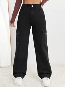 Next One Women Smart Wide Leg High-Rise Clean Look Stretchable Cargo Jeans