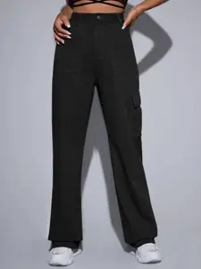 Next One Women Black Smart Wide Leg High-Rise Slash Knee Stretchable Jeans