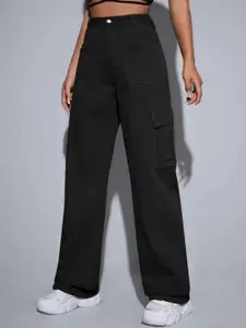 Next One Women Black Smart Wide Leg High-Rise Clean Look Stretchable Jeans