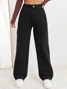 Next One Women Smart Wide Leg High-Rise Clean Look Stretchable Cargo Jeans