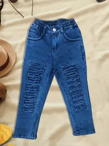 A-Okay Girls Slim Fit High-Rise Dark Shade Highly Distressed Cropped Stretchable Jeans