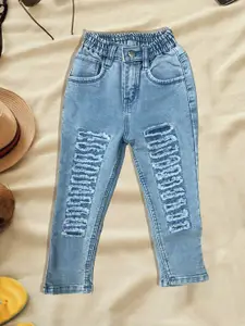 A-Okay Girls Slim Fit High-Rise Light Shade Highly Distressed Cropped Stretchable Jeans