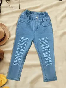 A-Okay Girls Slim Fit High-Rise Light Shade Highly Distressed Cropped Stretchable Jeans