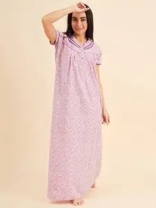 Sweet Dreams Floral Printed V-Neck Pure Cotton Maxi Nightdress