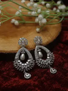 Maansh Silver-Plated American Diamond-Studded Contemporary Drop Earrings
