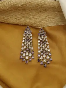 Maansh Silver-Plated American Diamond-Studded Contemporary Drop Earrings