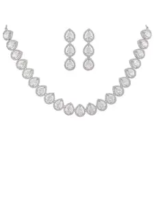 RATNAVALI JEWELS Rhodium-Plated Cubic Zirconia-Studded Necklace and Earrings