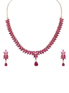 RATNAVALI JEWELS Gold-Plated American Diamond-Studded Necklace and Earrings