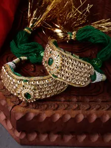 Sanjog Set Of 2 Gold-Plated Stone-Studded Kada Bracelet Bajuband Thread Armlet