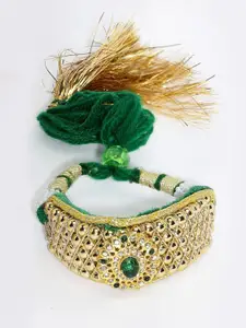 Sanjog Gold-Plated Stone-Studded Rajasthani Pochu Kada Bracelet Bajuband Thread Armlet