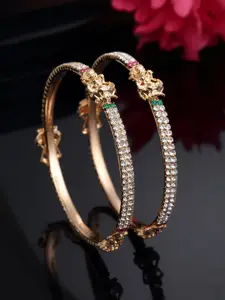 Sanjog Set Of 2 Rose Gold-Plated Cubic Zirconia-Studded Bangles