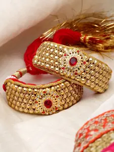 Sanjog Set of 2 Gold-Plated Stone-Studded Rajasthani Pochu Kada Bracelet