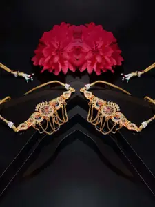 Sanjog Set Of 2 Cubic Zirconia Meenakari Gold Plated Bangle Style Bajuband Armlet Bracelet