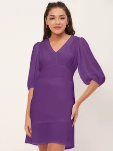 Moomaya V-Neck Puff Sleeve Sheath Dress