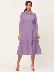Moomaya Tiered Shirt Style Cotton Midi Dress