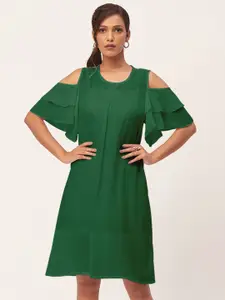 Moomaya Round Neck Cold-Shoulder A-Line Dress