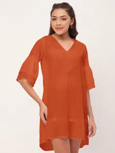 Moomaya V-Neck Bell Sleeves A-Line Dress
