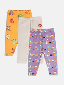 MINI KLUB Infant Girls Pack Of 3 Printed Pure Cotton Lounge Pants