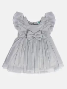 MINI KLUB Embellished Square Neck Flutter Sleeves Bow Pure Cotton Fit & Flare Dress