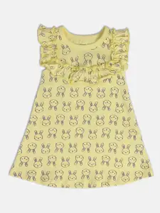 MINI KLUB Girls Conversational Printed Flutter Sleeve Cotton A-Line Dress