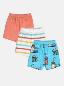 MINI KLUB Boys Pack Of 3 Regular Fit Mid-Rise Pure Cotton Shorts