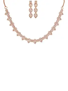RATNAVALI JEWELS Rose Gold-Plated American Diamond Stone-Studded Necklace and Earrings
