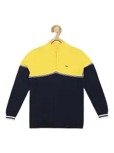 Allen Solly Junior Boys Colourblocked Mock Collar Long Sleeves Cotton Pullover Sweaters