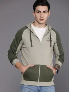 Louis Philippe Jeans Men Colourblocked Pure Cotton Hooded Sweatshirt