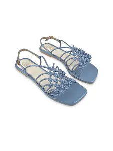 CAI Knotted Open Toe Flats With Buckle Closure