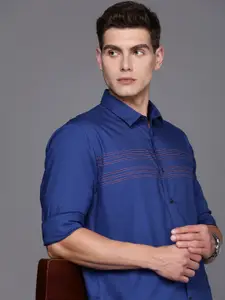 Louis Philippe Sport Slim Fit Self Design Horizontal Striped Pure Cotton Casual Shirt